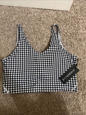 NWT Kimberly C Black and White Gingham Cropped Sports Bra Tank Top Size Large